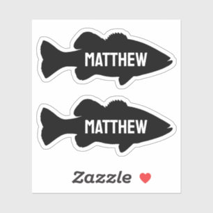 Personlig Black Fishing Bass Fish Namn Sticker Klistermärken