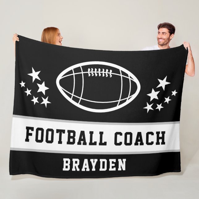 Personlig Black Football Coach Namn Fleecefilt (På plats)
