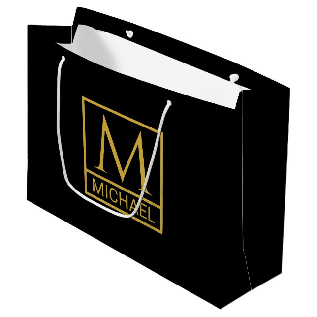 Personlig Black Gift Bag med Initial & Namn (Framsidan Vinklad)