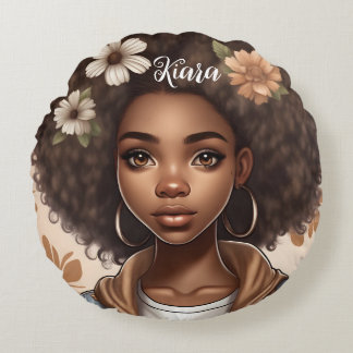 Personlig Black girl round Pillow Rund Kudde