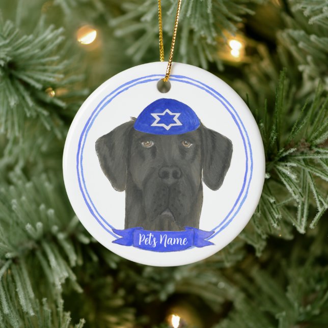 Personlig Black Great dane Hund Hanukkah Julgransprydnad Keramik (Träd)