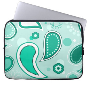 Personlig Black Grönt & White Paisley Laptop Sleeve
