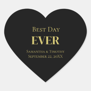 Personlig Black Guld, bästa dagen någonsin Bröllop Hjärtformat Klistermärke
