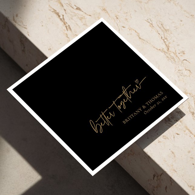 Personlig Black & Guld bättre tillsammans Bröllop Pappersservett (Personalized Black & Gold Better Together Wedding Napkins)