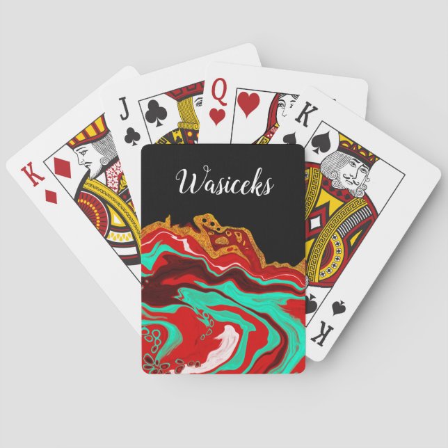 Personlig Black Guld Burgundy Marble Fluid Art Casinokort (Baksidan)