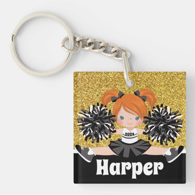 Personlig Black & Guld Cheerlead Keychain (Framsidan)