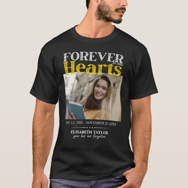 Personlig Black Guld-fotominnesbild T Shirt (Framsida)