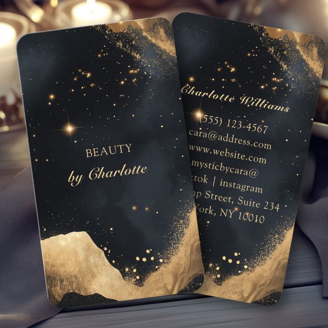 Personlig Black & Guld Galaxy Visitkort (Personalized Black & Gold Galaxy Business Card.Perfect for Tarot reader, Energy Healer, Light Worker)