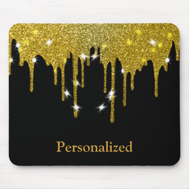 Personlig Black Guld Glitter Faux Foil Musmatta (Framsidan)