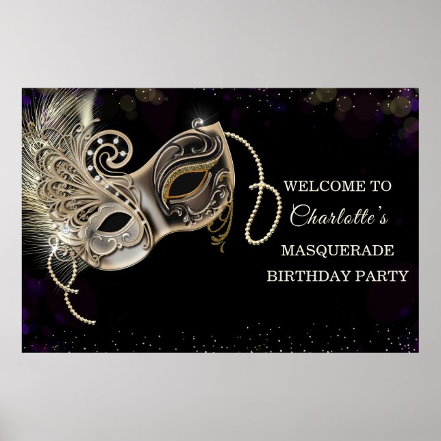 Personlig Black Guld Lila Masquerad Party Poster (Framsidan)