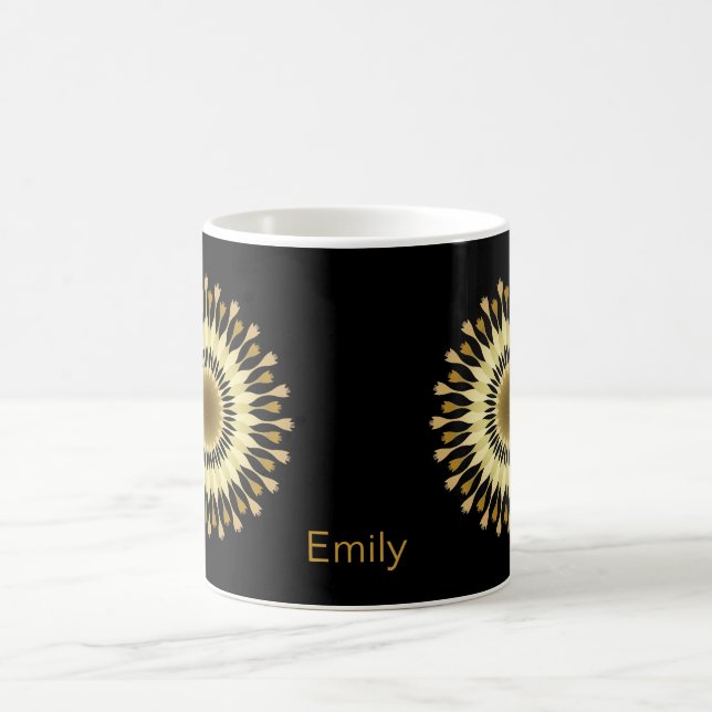 Personlig Black Guld Lotus Flower Design Kaffemugg (Center)