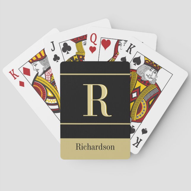Personlig Black Guld Monogram Namn Casinokort (Baksidan)
