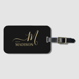 Personlig Black Guld Monogram-skript Bröllop Bagagebricka