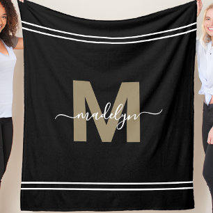 Personlig Black Guld Namn Monogram Fleecefilt