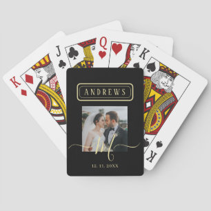 Personlig Black & Guld Photo Namnteckning Bröllop Casinokort