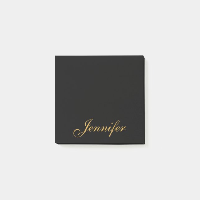 Personlig Black Guld Script Monogram Post-it Block (Framsida)