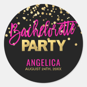 Personlig Black Guld Shock rosa BACHELORETTE Runt Klistermärke