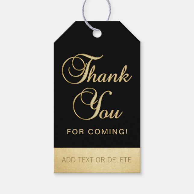 Personlig Black Guld TACK FÖR ATT KUNNA KOMMA TILL Presentetikett (Framsidan)