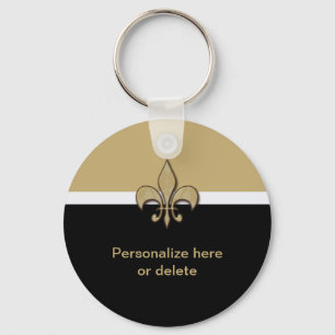 Personlig Black Guld White Fleur de Lis Nyckelring