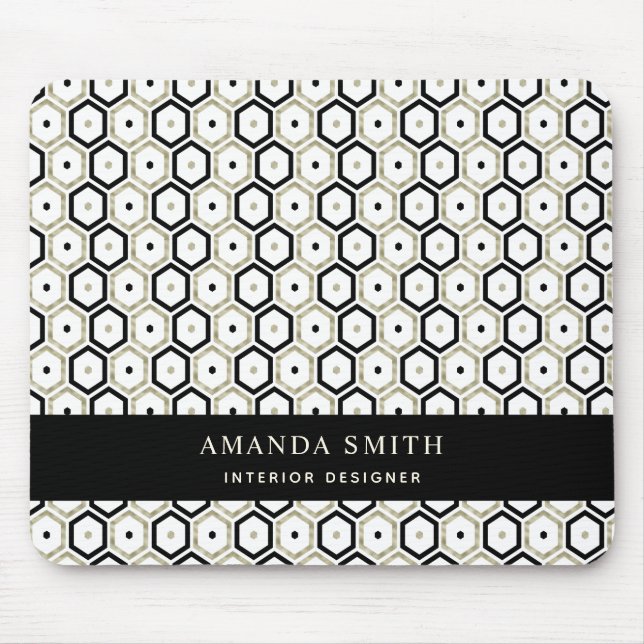 Personlig Black Guld White Geometric Modern Musmatta (Framsidan)
