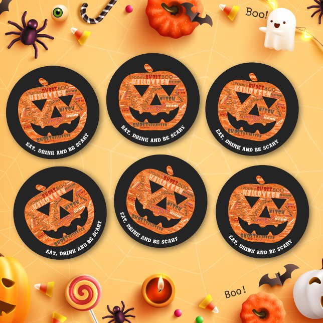 Personlig Black Halloween Pumpkin Typography Underlägg Papper Rund (Skapare uppladdad)