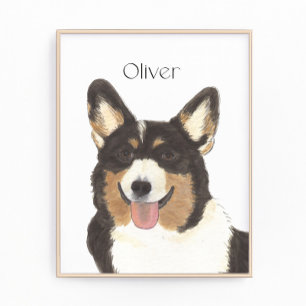 Personlig Black Headed Tricolor Corgi Art Fototryck