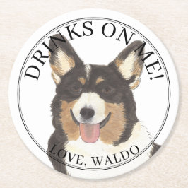 Personlig Black Headed Tricolor Corgi Hund Underlägg Papper Rund