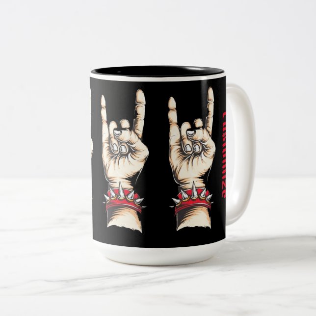 Personlig Black Horns Up Två-Tonad Mugg (Framsida höger)