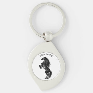 Personlig Black Horse Keychain med Anpassningsbar  Swirl Silverfärgad Nyckelring