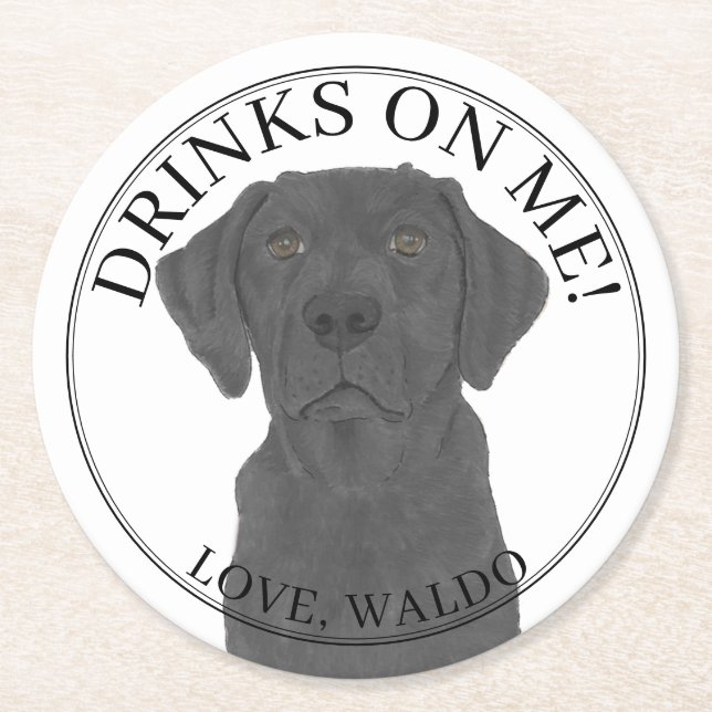 Personlig Black Labrador Bröllop Underlägg Papper Rund (Framsidan)