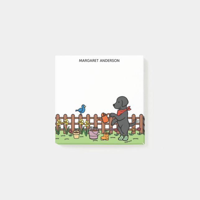 Personlig Black Labrador Gardener Post-it Notes Block (Framsida)