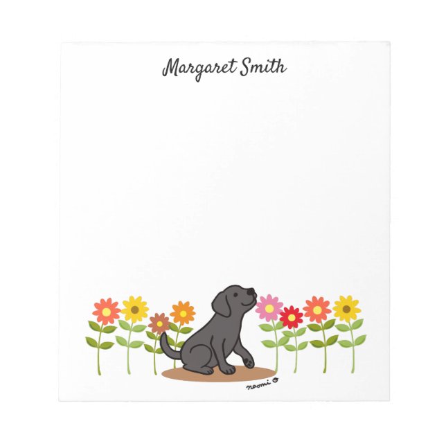 Personlig Black Labrador och Grönt och blommor Anteckningsblock (Framsida)