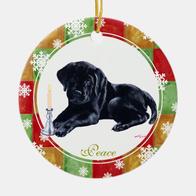 Personlig Black Labrador Puppy Julgransprydnad Keramik (Framsidan)