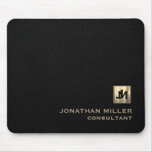 Personlig Black Leather Print Guld Monogram Musmatta