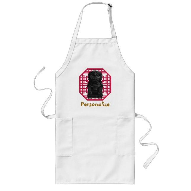 Personlig Black Lejon Hund Grilling Apron Långt Förkläde (Framsidan)