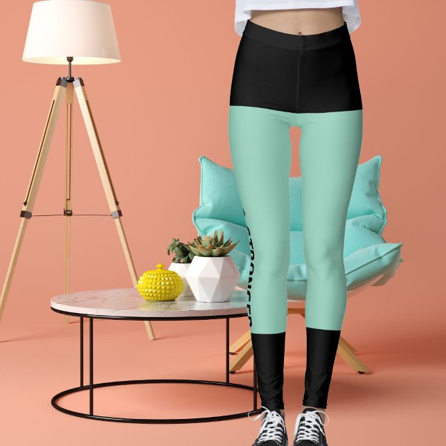 Personlig Black Light Teal Rand Cat Retro Leggings (Skapare uppladdad)