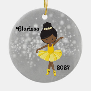 Personlig Black Little Girl Ballerina Ornament