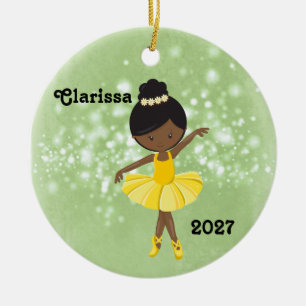 Personlig Black Little Girl Ballerina Ornament
