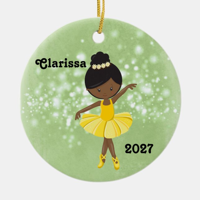 Personlig Black Little Girl Ballerina Ornament (Framsidan)