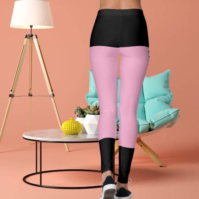 Personlig Black Ljus rosa Rand Cat Retro Leggings (Skapare uppladdad)