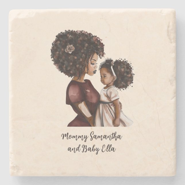 Personlig Black Mamma och Dotter (3) Stenunderlägg (Framsidan)