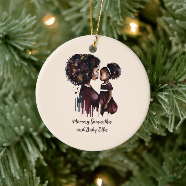 Personlig Black Mamma och Dotter (4) Julgransprydnad Keramik (Träd)