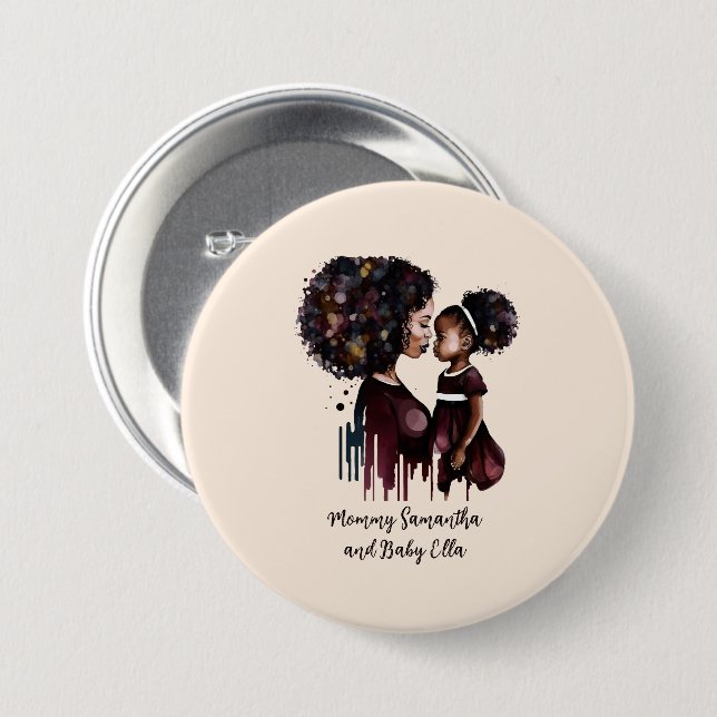 Personlig Black Mamma och Dotter (4) Knapp (Framsida & baksida)