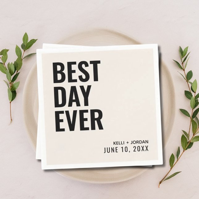 Personlig Black Modern Bästa dagen någonsin Bröllo Pappersservett (Personalized Black Modern Best Day Ever Wedding Napkins
)