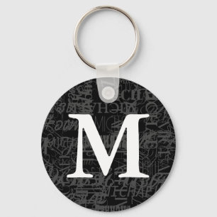 Personlig Black Modern Monogram Keychain Nyckelring