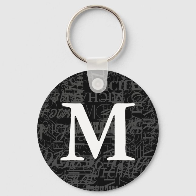 Personlig Black Modern Monogram Keychain Nyckelring (Framsida)
