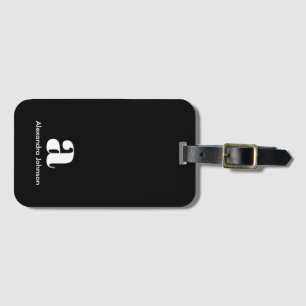 Personlig Black Modern Monogram Minimal Namn Ca Bagagebricka
