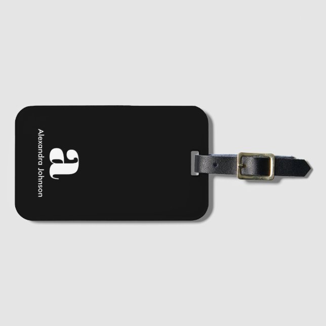 Personlig Black Modern Monogram Minimal Namn Ca Bagagebricka (Framsida horisontal)