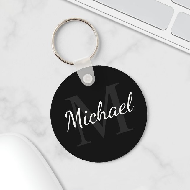 Personlig Black Monogram och Namn Nyckelring (Skapare uppladdad)