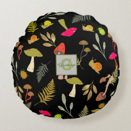 Personlig Black Mushroom Botanical Round Pillow Rund Kudde